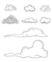 Vector set clouds of various shapes in hand drawn style. Elements for postcards or children's coloring books