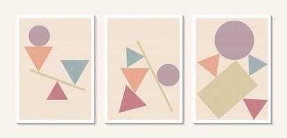 conjunto de ilustraciones abstractas de triángulos, círculos y cuadrados en colores pastel para la decoración de paredes, diseño de portada de postales o folletos. vector