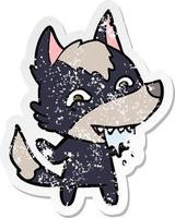 distressed sticker of a cartoon hungry wolf vector