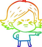 rainbow gradient line drawing cartoon angry girl vector