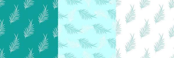 Set of exotic tropical botanic seamless patterns. Tropical leaves white and green colors. Vector illustration