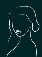 A simple silhouette of a woman with full lips. White line on green. Portrait line art minimalistic style. vector