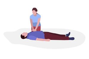 First aid. The girl makes a man who fell in the street cardiopulmonary resuscitation. Isolated vector illustration. Saving the life of an injured person