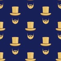 Seamless pattern with a stylish gentleman with top hat and beard. Trendy dark blue and golden colors vector