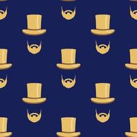 Seamless pattern with a stylish gentleman with top hat and beard. Trendy dark blue and golden colors vector