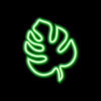 Green neon monstera leaf. Luminous element for your design on black background. Trendy element for your design. Natural organic concept vector