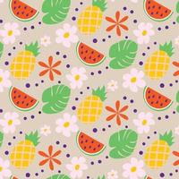 Bright seamless summer pattern in trendy colors with hand drawn summer elements. vector