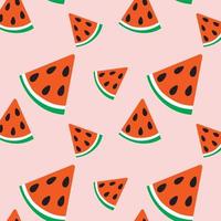 Colorful seamless summer pattern in trendy shades with hand drawn watermelon slices. vector