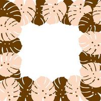 Square frame with an abstract image of monstera leaves in trendy chocolate shades. Copyspase vector