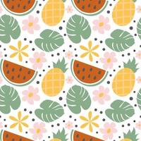 Summer seamless pattern with hand drawn summer elements in trendy muted colors vector