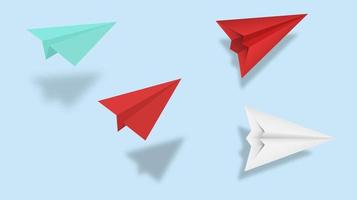White and red paper airplanes  leader flying together on blue sky on cloud background. Creative concept idea of  business success and leadership in paper craft art style design .Vector illustration vector