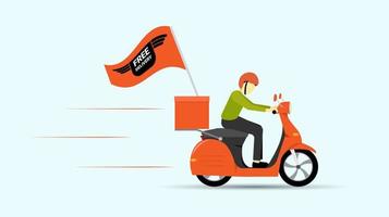 vector de ilustración de servicio de entrega rápida y gratuita, entrega de comida rápida y gratuita con scooter para sitio web, banner, negocio de volante en un diseño moderno de estilo plano