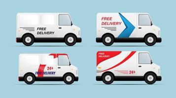 Delivery van vector illustration. fast and free delivery service vehicle, city car cargo, logistic delivery 24 hours.