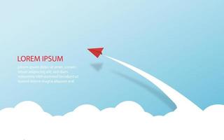 White and red paper airplanes  leader flying together on blue sky on cloud background. Creative concept idea of  business success and leadership in paper craft art style design .Vector illustration vector