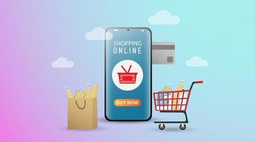 concepto de compras en línea usando un teléfono inteligente vector