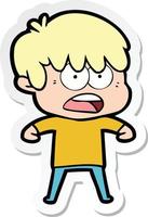 sticker of a worried cartoon boy vector