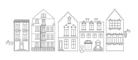 contour silhouettes of ancient European houses vector