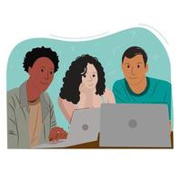 a group of students of different races take part in an online class with enthusiasm and benefit vector