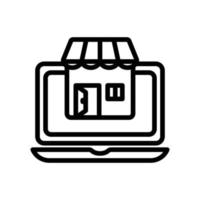 vector de icono de portátil con tienda. adecuado para el icono de la tienda en línea, tienda en línea, comprar en línea. estilo de icono de línea. ilustración de diseño simple editable