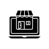 vector de icono de portátil con tienda. adecuado para el icono de la tienda en línea, tienda en línea, comprar en línea. estilo de icono sólido, glifo. ilustración de diseño simple editable