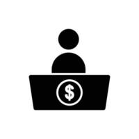 People icon vector with laptop and dollar. Business symbol. Solid icon style, glyph. Simple design illustration editable