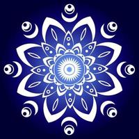 White mandala on radial gradient blue background. Round pattern. Beautiful symmetrical element. Antistress, relaxation vector