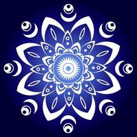 White mandala on radial gradient blue background. Round pattern. Beautiful symmetrical element. Antistress, relaxation vector