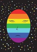 A sad rainbow-colored face against the background of space. Abstraction vector