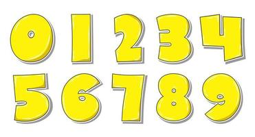 Set of pop art yellow numbers with shadow isolated on white. vector