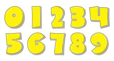 Set of pop art yellow numbers with shadow isolated on white. vector