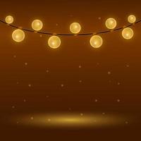 Christmas garland on a brown background with a place for your design. Garland of yellow bulbs. Background with garland vector