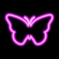 pink neon sign of butterfly on black background vector