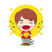 cute football player winning champion chibi character illustration vector