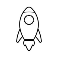 Outline Rocket Vector Icon Clipart with Fire. Isolated on white background for Transportation and Universe Kids and Coloring Book