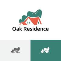 Oak Tree Green Leaf House Home Real Estate Housing Residence Logo vector