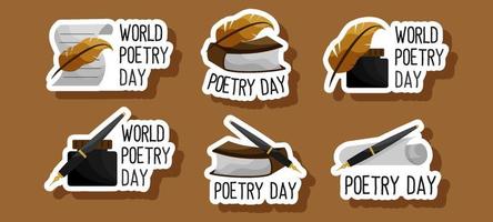 World Poetry Day Sticker Set vector