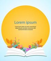 Beautiful coloured plants grow from a opened book, with a yellow sun background template vector