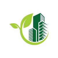 green leaf building environment logo design vector