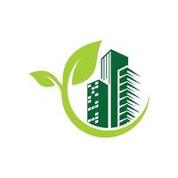 green leaf building environment logo design vector