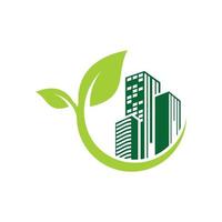 green leaf building environment logo design vector
