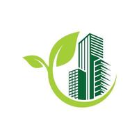 green leaf building environment logo design vector