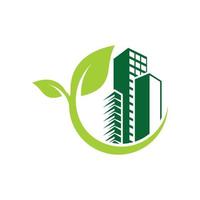 green leaf building environment logo design vector