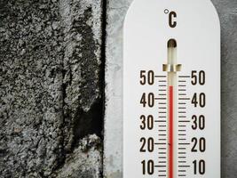 Closeup thermometer showing temperature in degrees Celsius photo