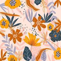Botanical,tropical,leaves and flowers vector illustration background. Colorful floral nature design for fabric textile.