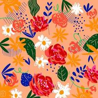 fondo de ilustración vectorial botánico, tropical, hojas y flores. colorido diseño de naturaleza floral para telas textiles. vector