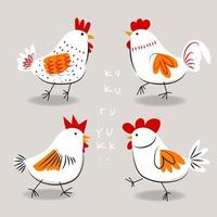 collage de pollo, gallo, gallina, pollito icono carácter vector ilustración. colección de animales de granja avícola.