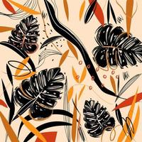fondo de ilustración vectorial botánico, tropical, hojas y flores. colorido diseño de naturaleza floral para telas textiles. vector