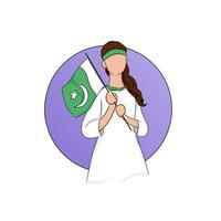 ilustración de mujeres que traen la bandera de pakistán adecuada para celebrar el día de la independencia u otro vector
