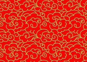 golden Chinese Clouds Sky Vector Seamless Pattern. isolated on red background