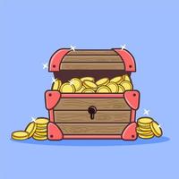caja del tesoro con ilustración de vector de moneda de oro